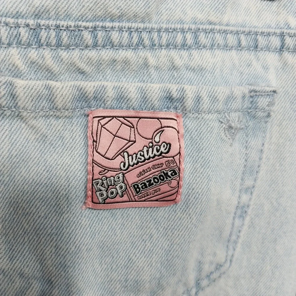 Justice Baggy Jeans Girls Bazooka Ring Pop Graphic Light Wash 12 Blue Y2K